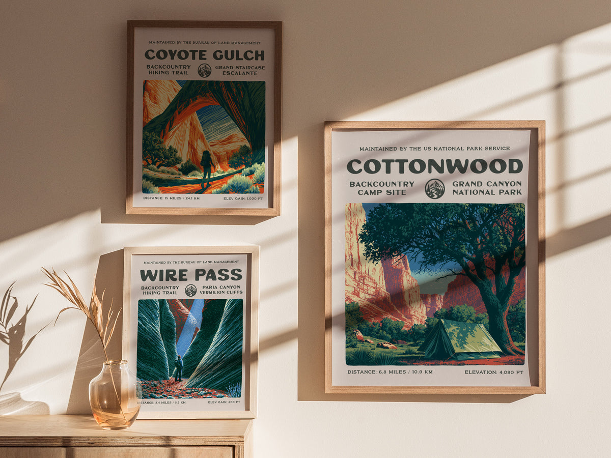 Cottonwood Camp, Grand Canyon National Park Poster | Camper Gift | Backcountry Canyon Trail Wall Art — styled in a modern int