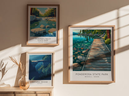 Ponderosa State Park Matte Border Poster | Mccall, Idaho Destination Print Travel Wall Art — styled in a modern interior