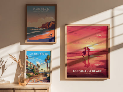 Coronado Beach Poster | San Diego California Coastal Wall Art | Framed or Unframed