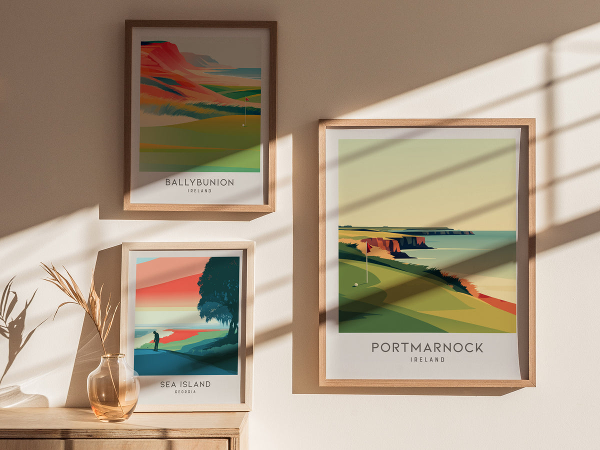 Portmarnock Matte Border Poster | Ireland Travel Wall Art — styled in a modern interior