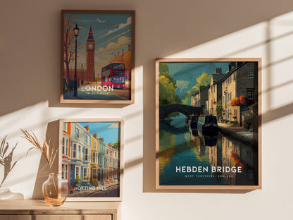Hebden Bridge Poster | West Yorkshire England Canal Wall Art