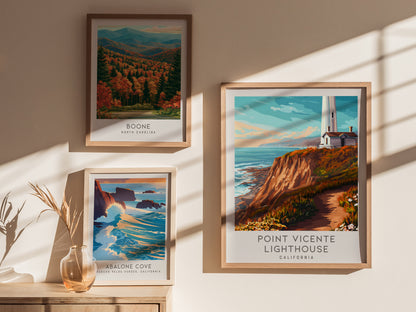 Point Vicente Lighthouse Matte Border Poster | California Travel Wall Art — styled in a modern interior