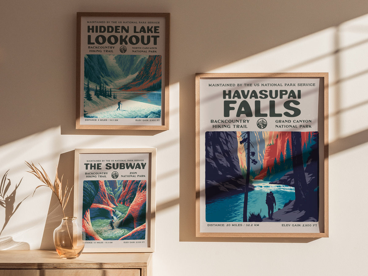 Havasupai Falls, Grand Canyon National Park Poster | Backpacker Gift | Turquoise Canyon Trail Wall Art — styled in a modern i