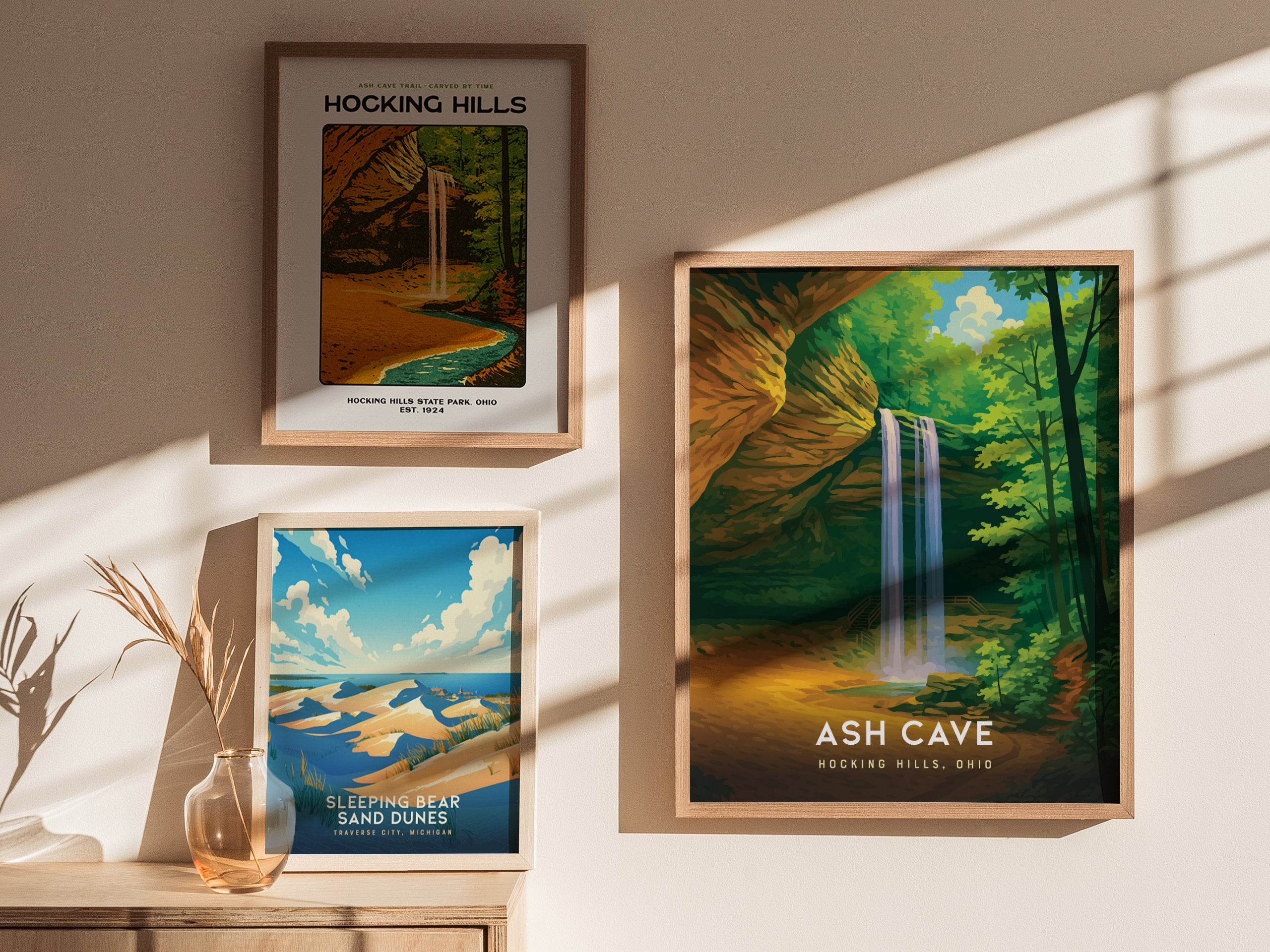 Kingwell  Art Collection アートポスター Ash Cave Hocking Hills Poster | Ohio Waterfall Nature Trail Wall