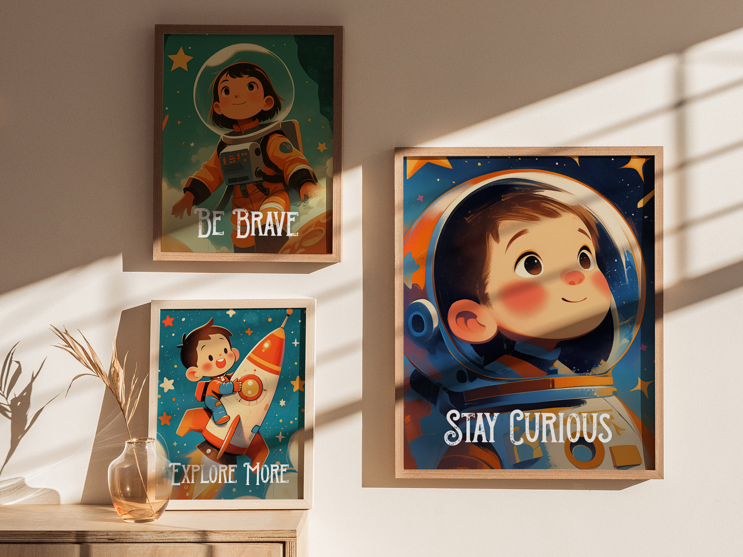 Stay Curious Poster | Astronaut Kids Room Art Space Nursery Gift
