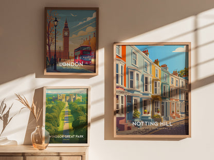 Notting Hill London Poster | Pastel Townhouses Portobello Road Wall Art Print