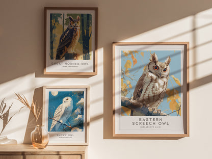 Eastern Screech Owl Poster | Bird Lover Audubon Print Wall Art | Framed or Unframed