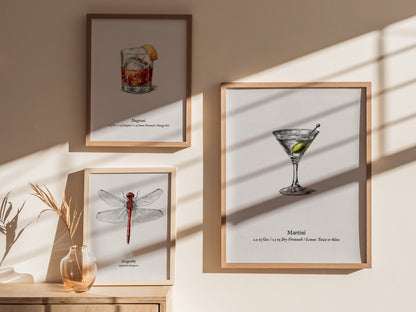 Martini Poster | Vintage Cocktail Scientific Illustration Wall Art — styled in a modern interior