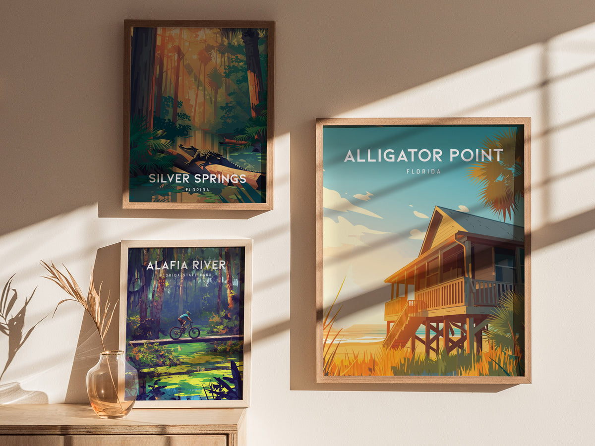 Alligator Point, Florida Poster | Wild Gulf Shore Serenity Wall Art — styled in a modern interior