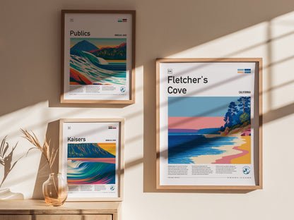 Fletcher's Cove Poster | Surf Break & Coastal Cliffs Wall Art — styled in a modern interior