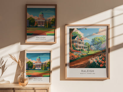 Raleigh Matte Border Poster | North Carolina Oak City Vacation Wall Art — styled in a modern interior