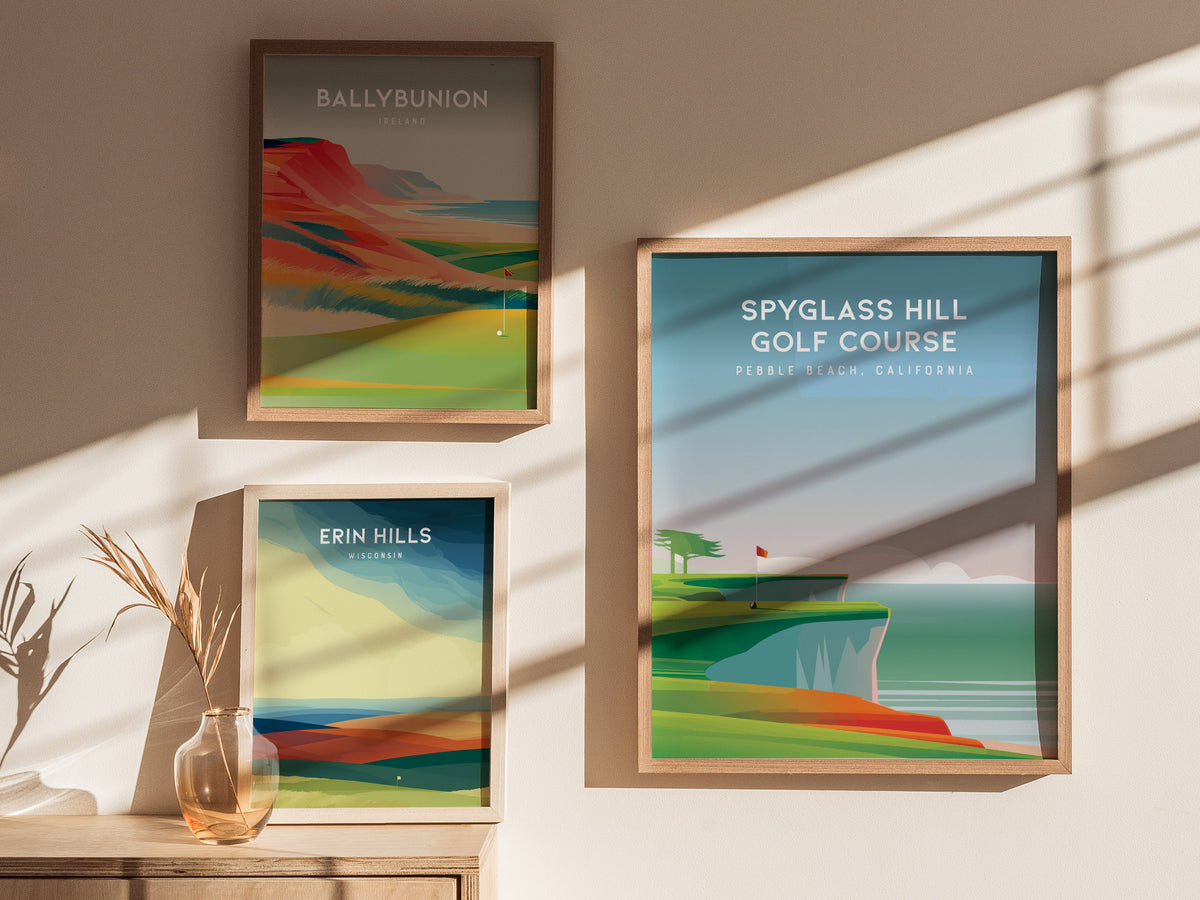 Spyglass Hill Golf Course, Pebble Beach, California Poster | Iconic Links Golfer Gift Wall Art — styled in a modern interior
