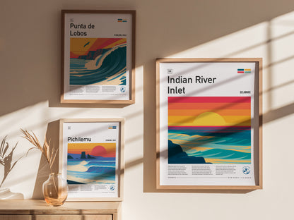 Indian River Inlet, Delaware Poster | Surf & Bridge Coastal Wall Art — styled in a modern interior