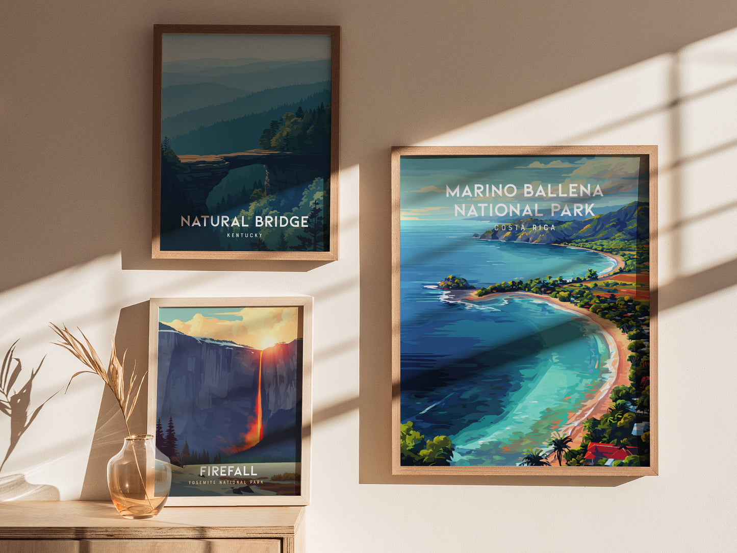 Marino Ballena National Park, Costa Rica Poster | Whale Tail Beach Tropical Wall Art — styled in a modern interior