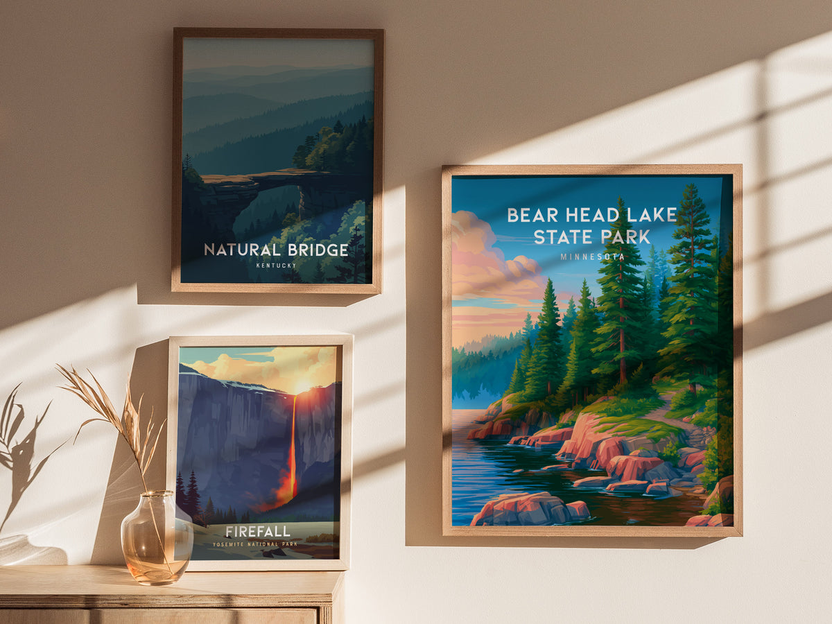 Bear Head Lake State Park, Minnesota Poster | Northwoods Lakeside Wilderness Wall Art — styled in a modern interior