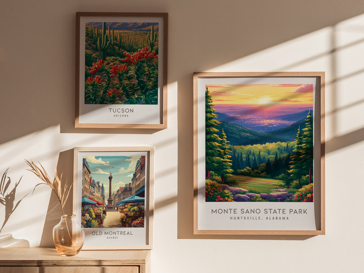 Monte Sano State Park Matte Border Poster | Huntsville, Alabama Travel Wall Art — styled in a modern interior