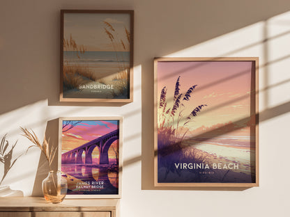 Virginia Beach Poster | Coastal Sunset Wall Art | Framed or Unframed