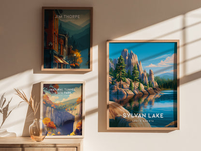 Sylvan Lake, South Dakota Poster | Custer State Park Framed or Unframed Wall Art — styled in a modern interior