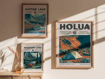 Holua, Haleakala National Park Poster | Hiker Gift | Volcanic Backcountry Trail Wall Art — styled in a modern interior