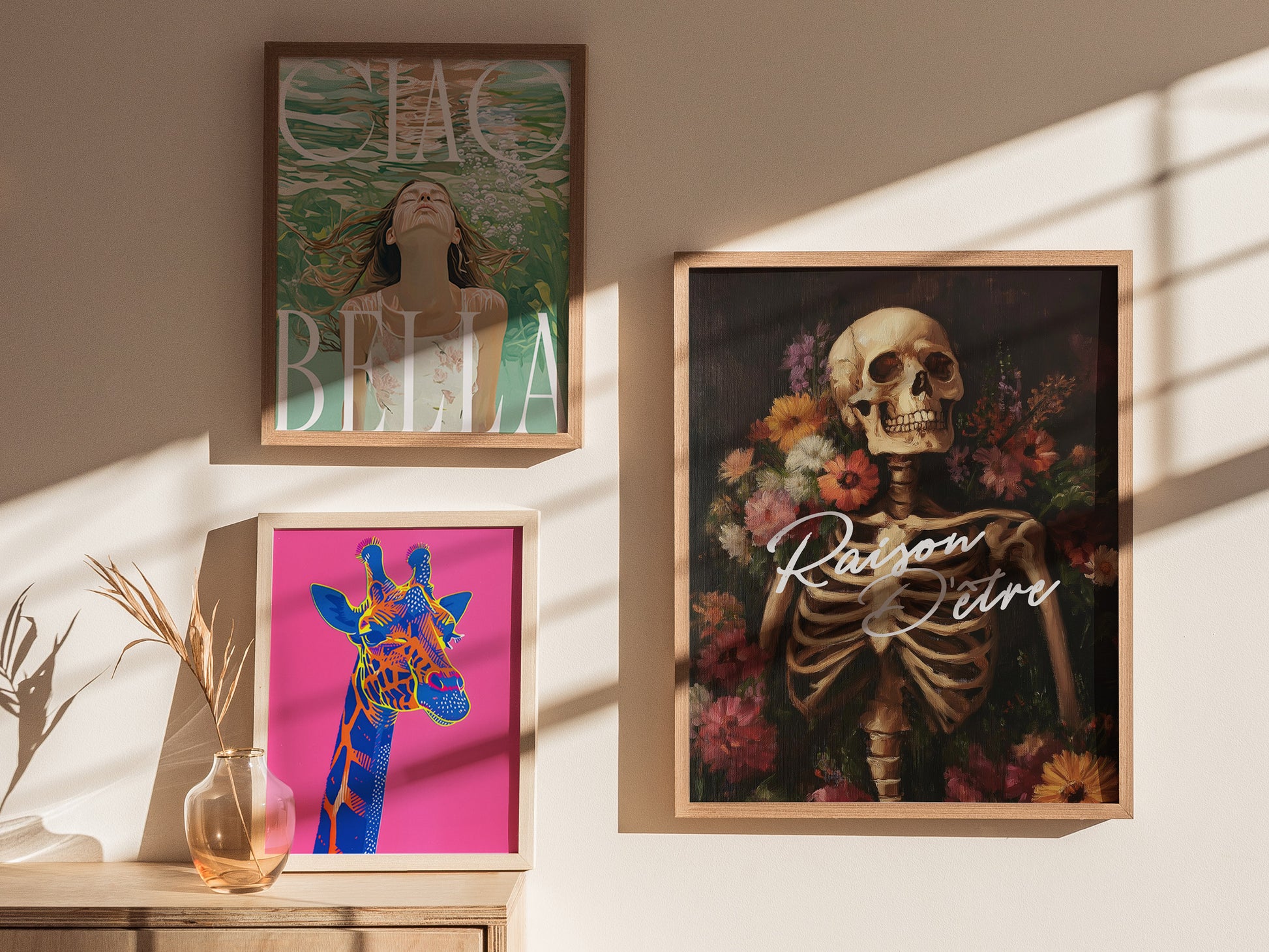 Raison d’Être Skeleton Art Print – Dark Academia Gothic Floral Wall Decor, Memento Mori Aesthetic, Framed/Unframed Macabre Poster - Swell Scenes