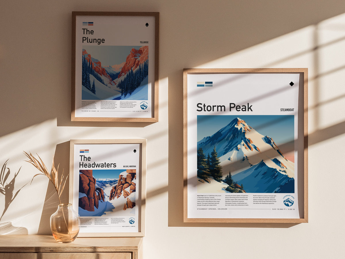 Storm Peak, Steamboat Poster | Alpine Print & Ski Lodge Decor Wall Art — styled in a modern interior