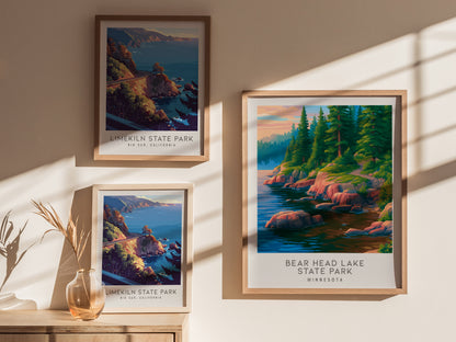 Bear Head Lake State Park Matte Border Poster | Minnesota Destination Print Travel Wall Art — styled in a modern interior