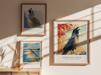American Crow Poster | Dark Elegance Corvid Bird Wall Art — styled in a modern interior