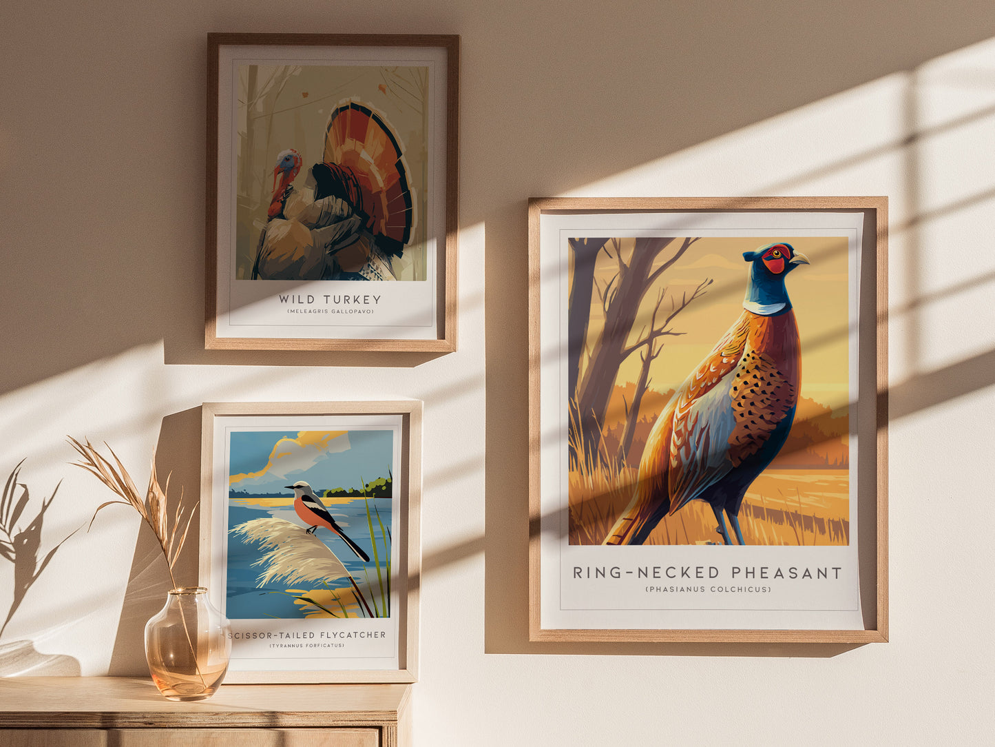 Ring-necked Pheasant Poster | Vibrant Gamebird Wildlife Art Wall Art — styled in a modern interior