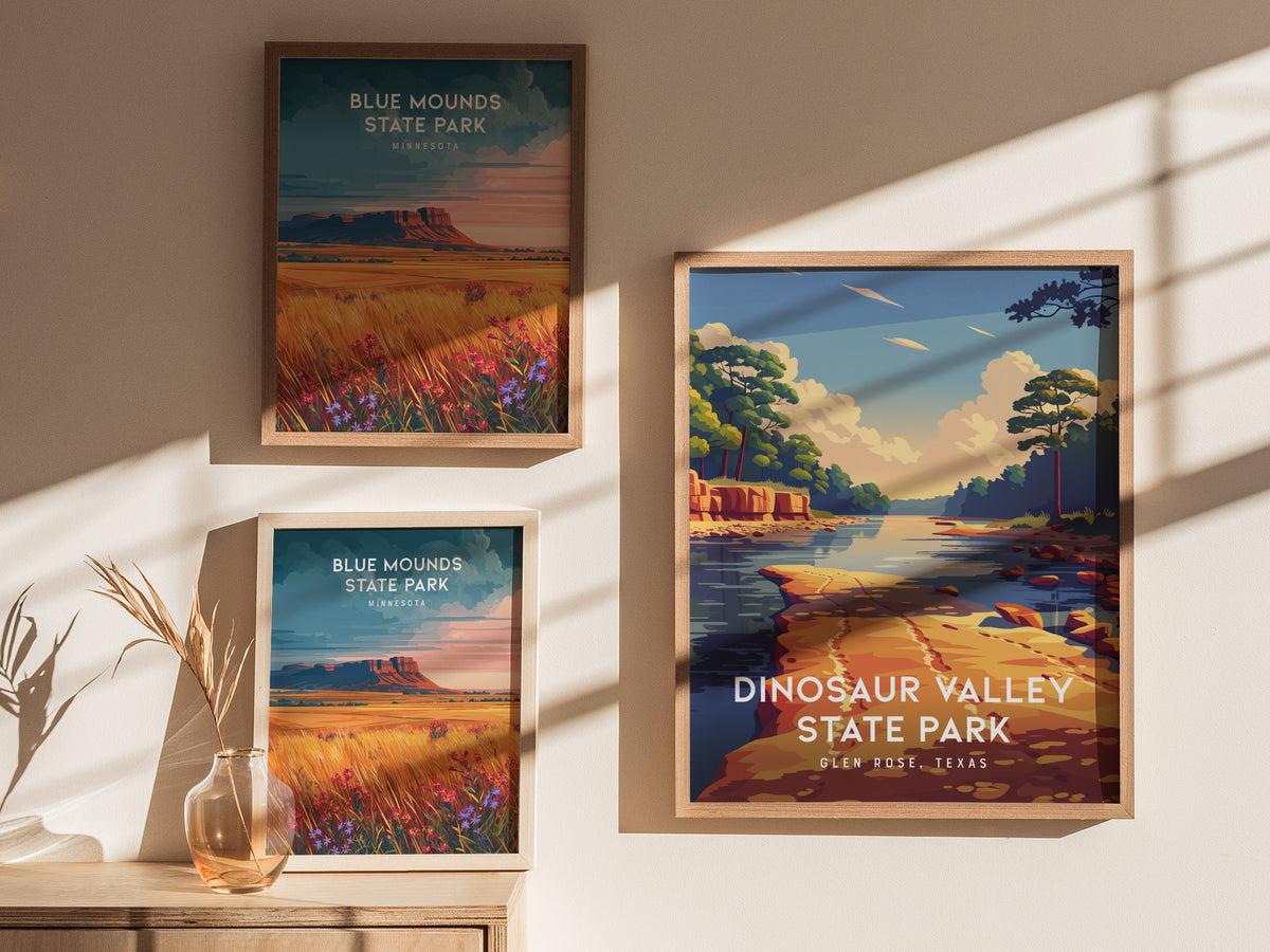 Dinosaur Valley State Park, Glen Rose, Texas Poster | Ancient Riverbed Adventure Wall Art — styled in a modern interior