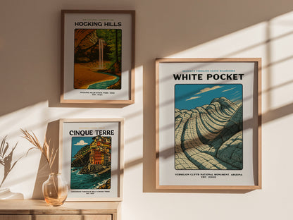 White Pocket Arizona Poster | Vermilion Cliffs Vintage Travel Wall Art