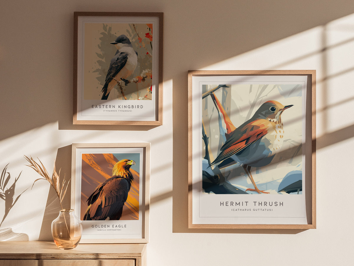 Hermit Thrush Poster | Woodland Songbird Forest Art Wall Art — styled in a modern interior
