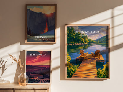 DeGray Lake, Arkadelphia, Arkansas Poster | Lakeside Serenity Travel Wall Art — styled in a modern interior