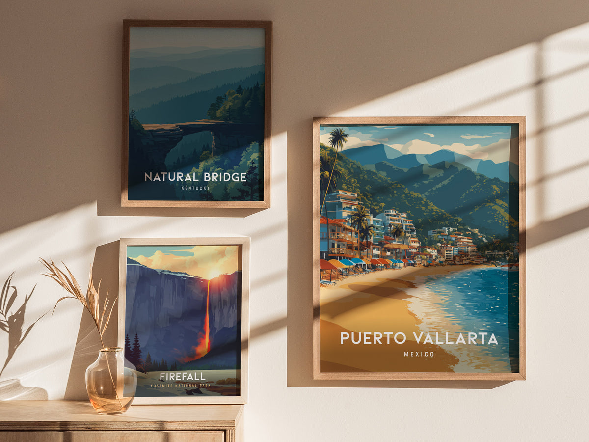 Puerto Vallarta, Mexico Poster | Tropical Beach Print Coastal Wall Art — styled in a modern interior