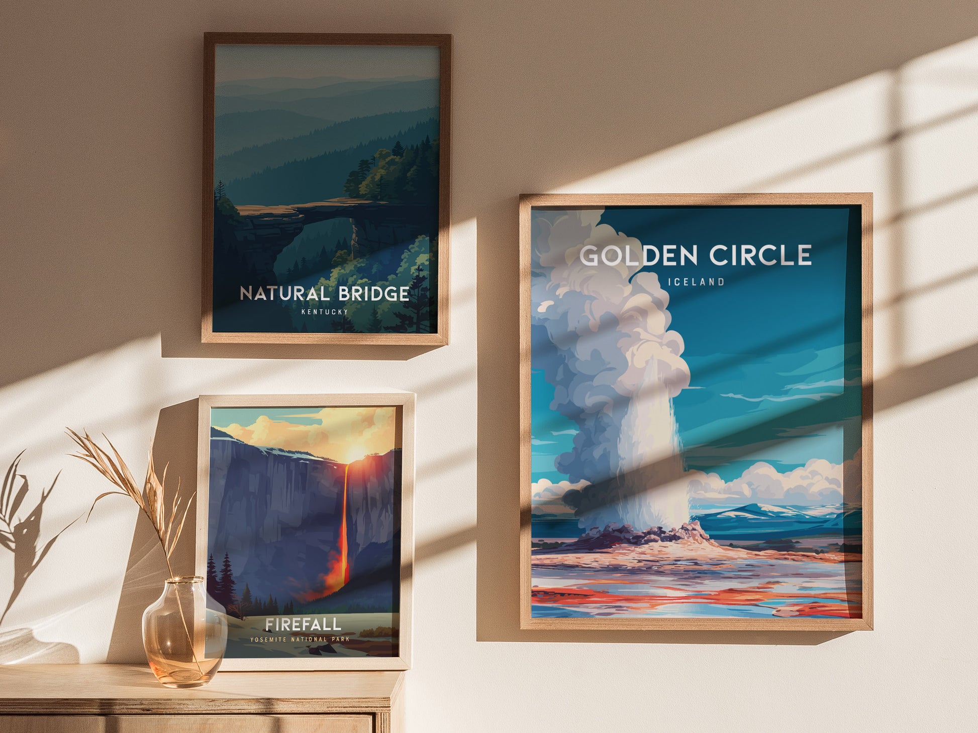 Golden Circle, Iceland Poster | Geysers & Waterfalls Nordic Wall Art — styled in a modern interior