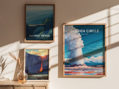 Golden Circle, Iceland Poster | Geysers & Waterfalls Nordic Wall Art — styled in a modern interior