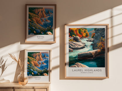 Laurel Highlands Matte Border Poster | Pennsylvania Destination Print Travel Wall Art — styled in a modern interior