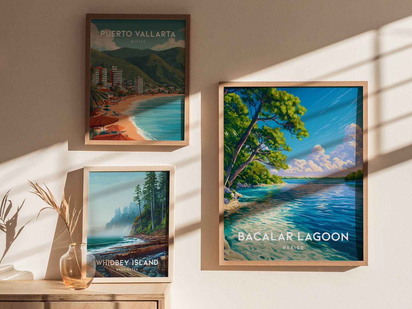 Bacalar Lagoon, Mexico Poster | Seven Colors Lake Tropical Beach Print Wall Art — styled in a modern interior