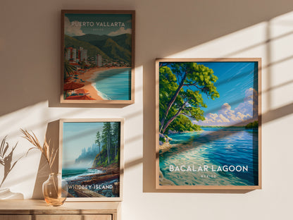 Bacalar Lagoon, Mexico Poster | Seven Colors Lake Tropical Beach Print Wall Art — styled in a modern interior