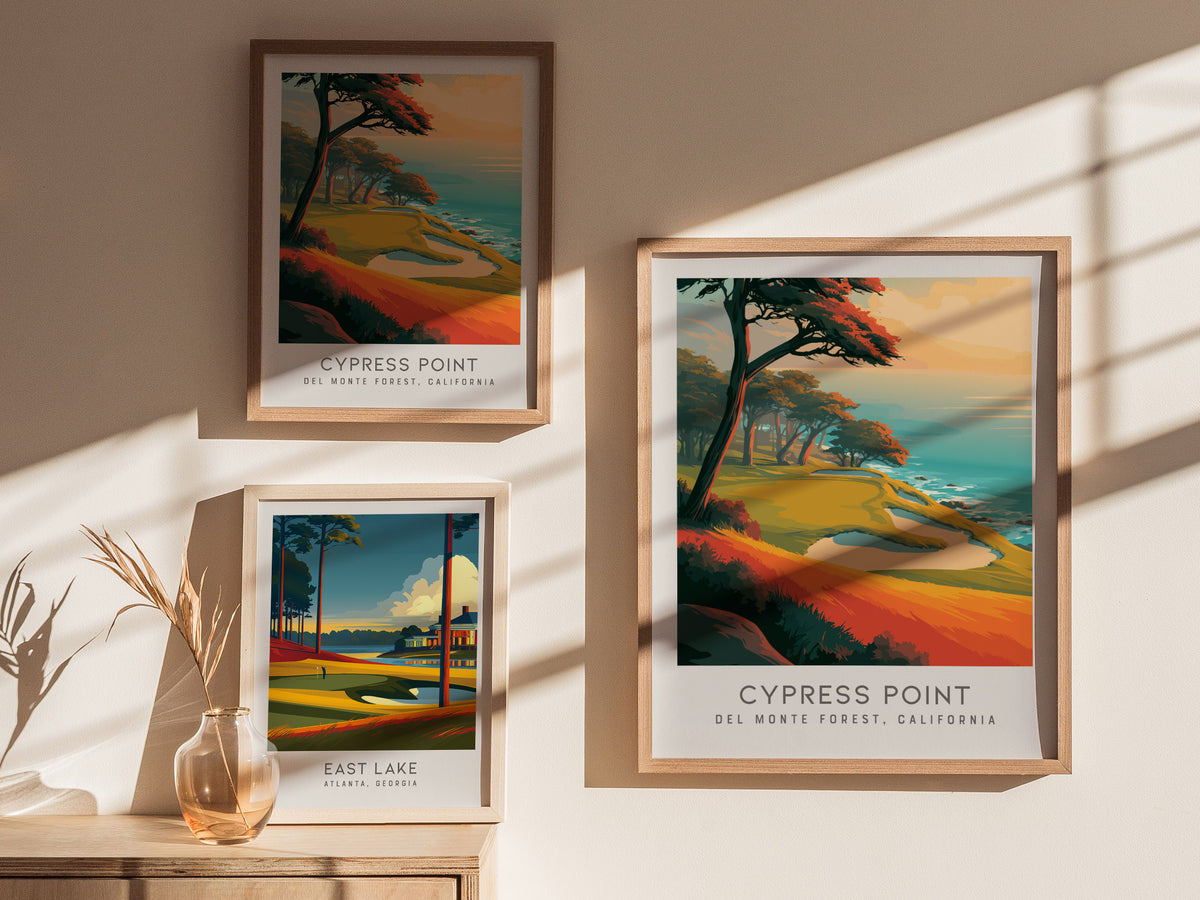 Cypress Point Matte Border Poster | Del Monte Forest, California Golfer Gift Framed or Unframed — styled in a modern interior