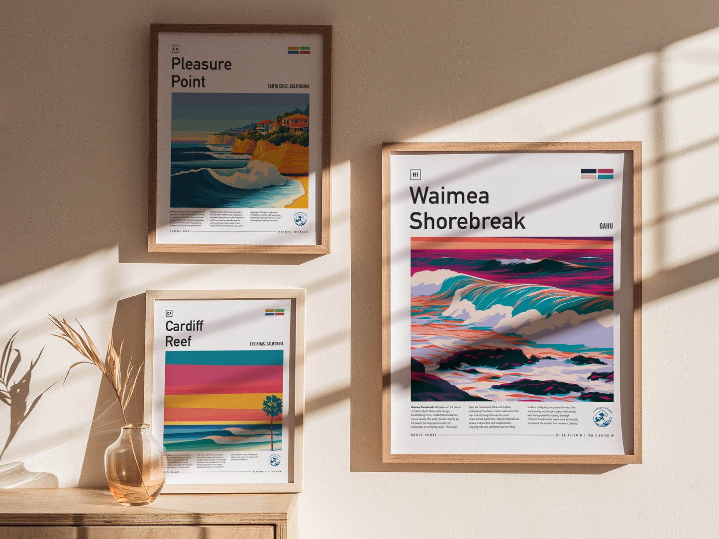 Waimea Shorebreak, Hawaii Poster | Thundering Waves North Shore Wall Art — styled in a modern interior