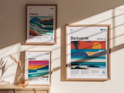 Backyards, Hawaii Poster | Tropical Surf Break Paradise Wall Art — styled in a modern interior