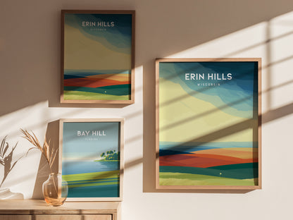Erin Hills Golf Course, Erin, Wisconsin Poster | Rolling Fairways & Links Poster Wall Art — styled in a modern interior