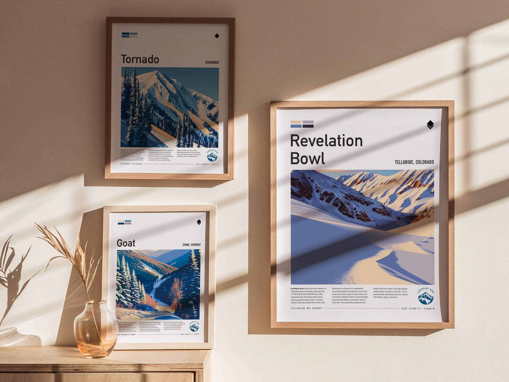 Revelation Bowl, Telluride Poster | Alpine Powder Run Mountain Wall Art — styled in a modern interior