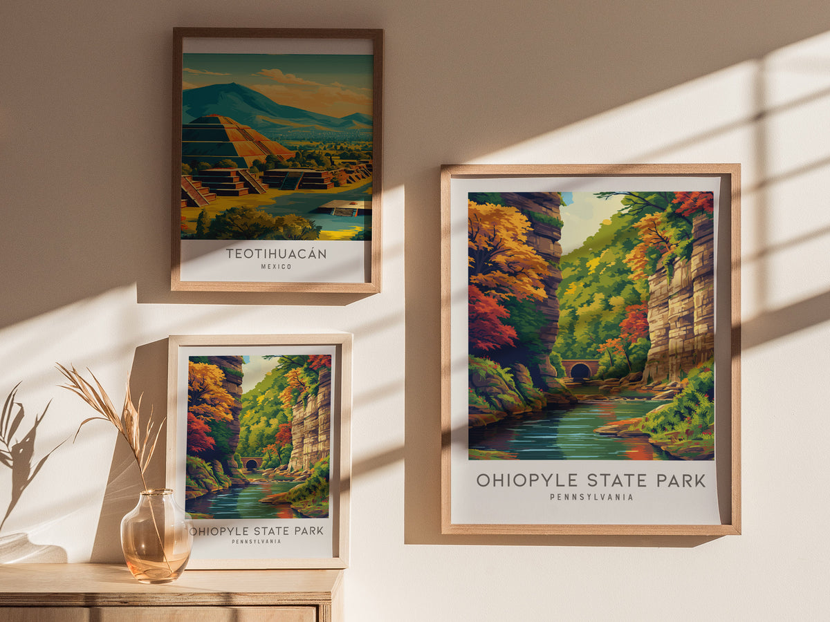 Ohiopyle State Park Matte Border Poster | Pennsylvania Destination Print Travel Wall Art — styled in a modern interior