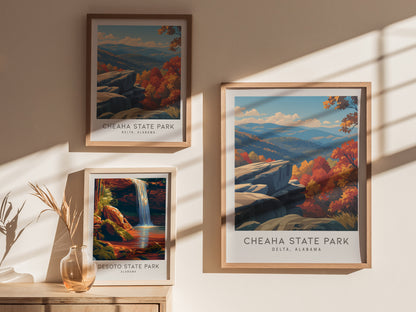 Cheaha State Park Matte Border Poster | Delta, Alabama Destination Print Travel Wall Art — styled in a modern interior