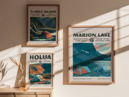 Marion Lake, Grand Teton Poster | Hiker Gift | Alpine Wilderness Backcountry Wall Art — styled in a modern interior