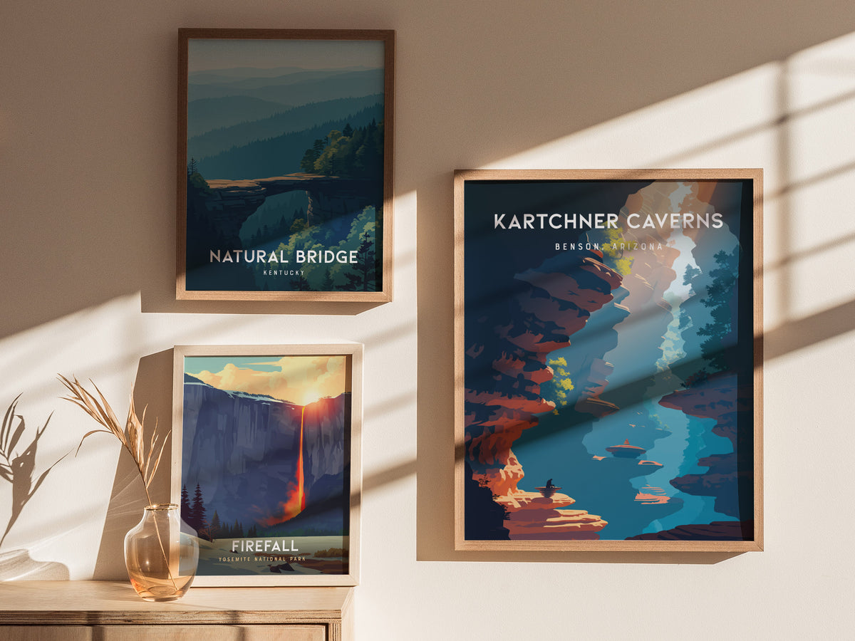 Kartchner Caverns, Benson, Arizona Poster | Underground Cave Destination Print Wall Art — styled in a modern interior