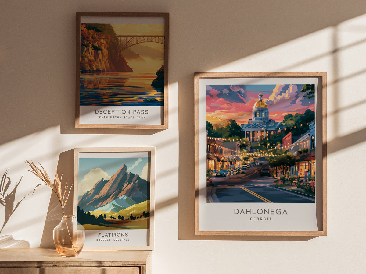Dahlonega Matte Border Poster | Georgia Destination Print Travel Wall Art — styled in a modern interior
