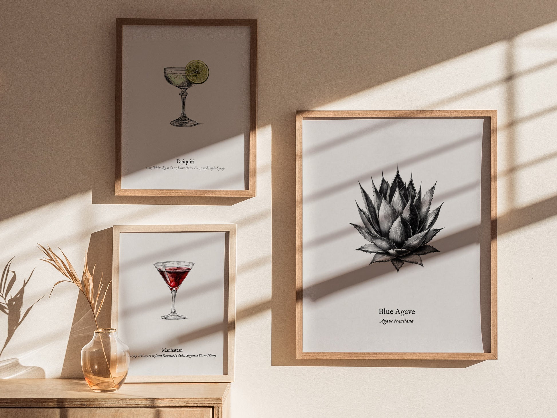 Blue Agave Poster | Vintage Agave Tequilana Botanical Illustration Wall Art — styled in a modern interior