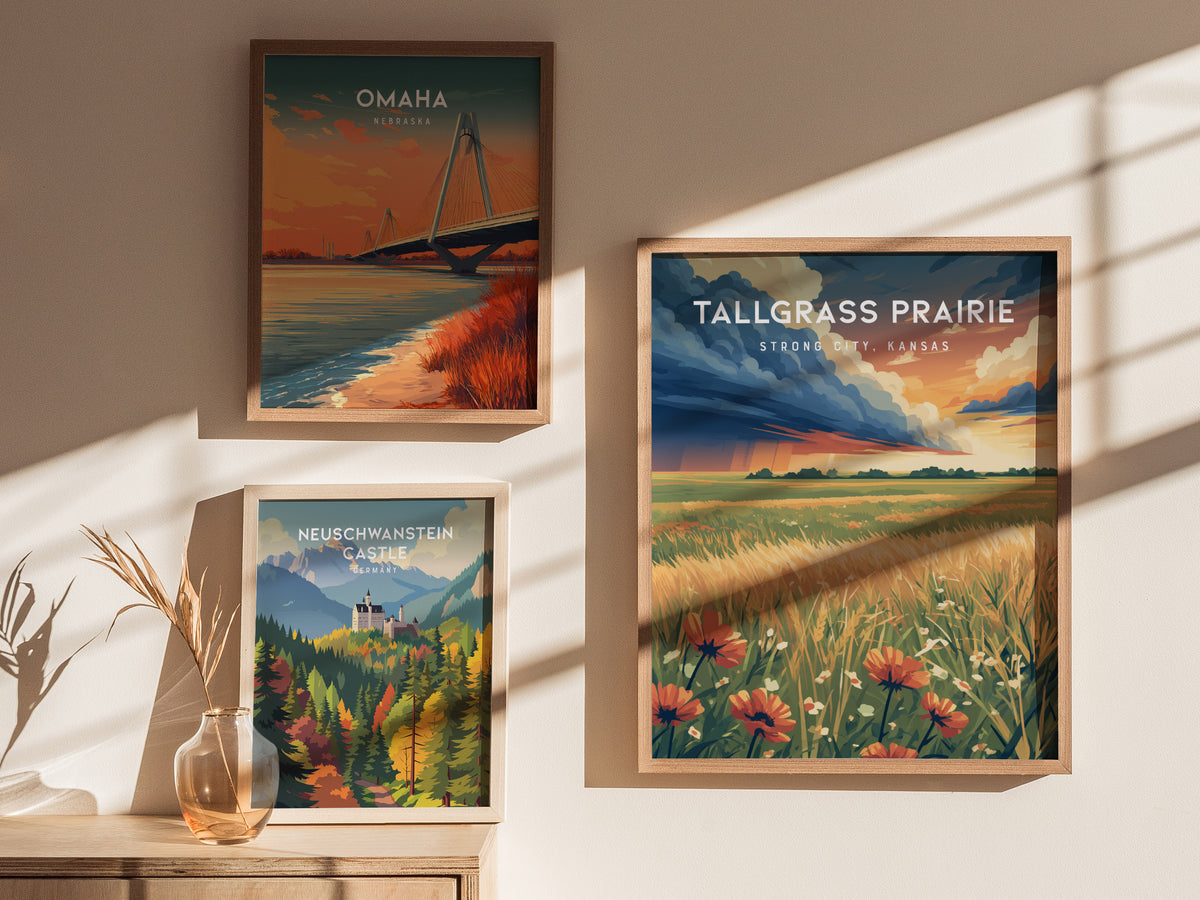 Tallgrass Prairie, Strong City, Kansas Poster | Golden Plains Travel Wall Art — styled in a modern interior